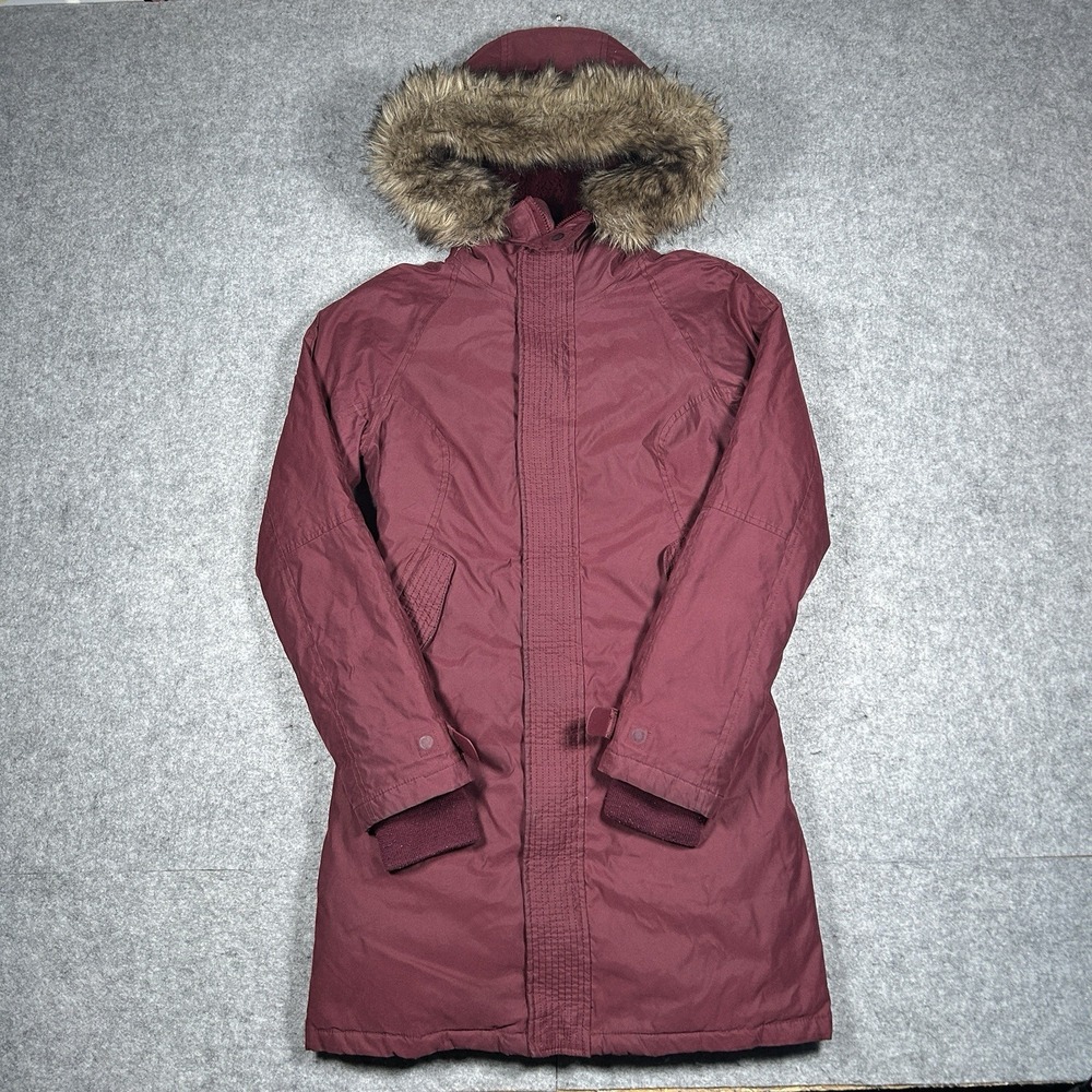 TNA Aritzia Avoriaz Parka Jacket Womens‎ xs Red Goose Down Faux Fur Lined Hood